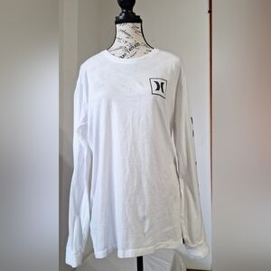 Hurley White Long Sleeve Logo Tee with Black Accents